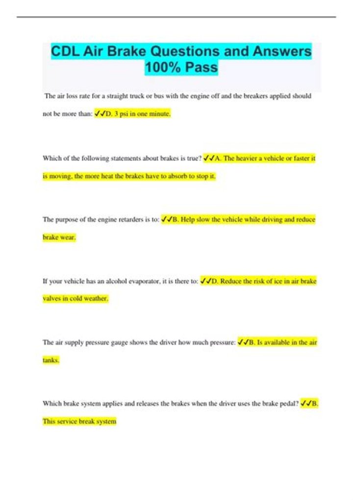 How many questions are on the air brakes test for CDL?