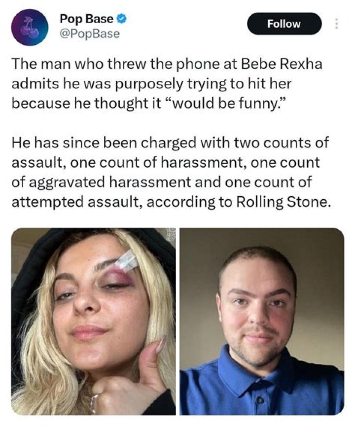Man who hit Bebe Rexha with his phone did it ‘because it would be funny’